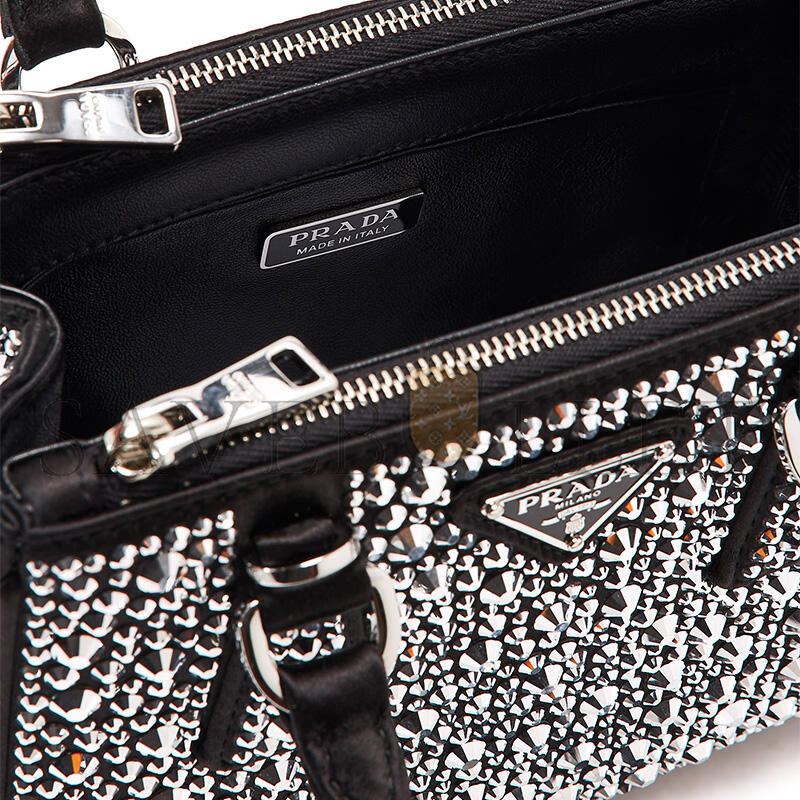 Pra*a black satin and crystal mini galliera tote bag 1ba906 (20*15*9.5cm)